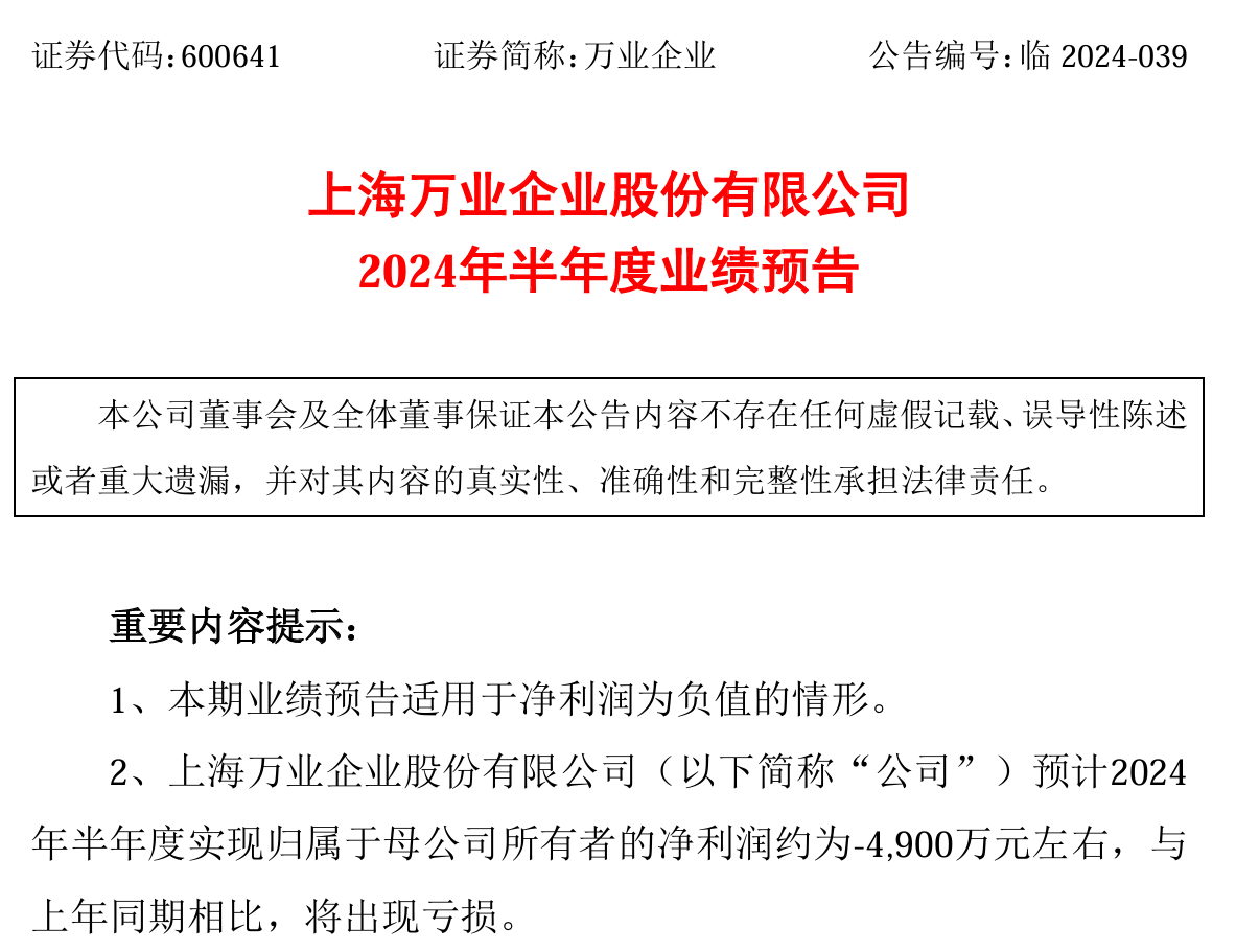 半岛·体育中国官方网万业企业中报预亏4900万元！投资雪球类产品的锅？